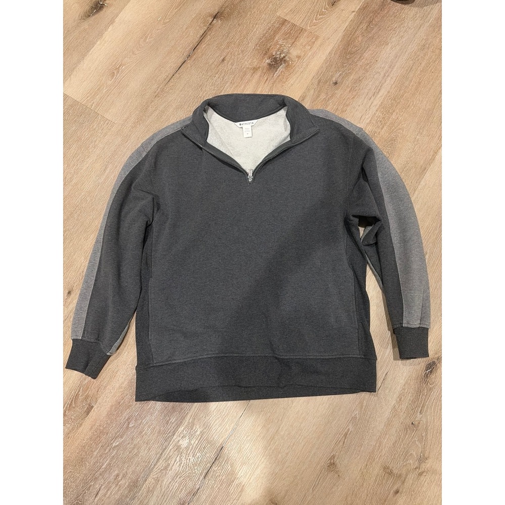 Athleta Womens Gray Colorblock Quarter Zip Fleece Pullover Sweatshirt Medium